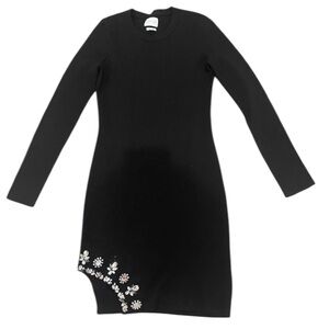 Saylor Black Knit Knee Length Cocktail Dress with Floral Crystal Beading